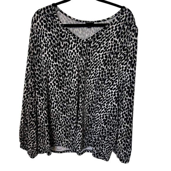Torrid Womens Plus 1X  Leopard Animal Print V Neck Puff Sleeves Black Gray Top - Picture 1 of 7